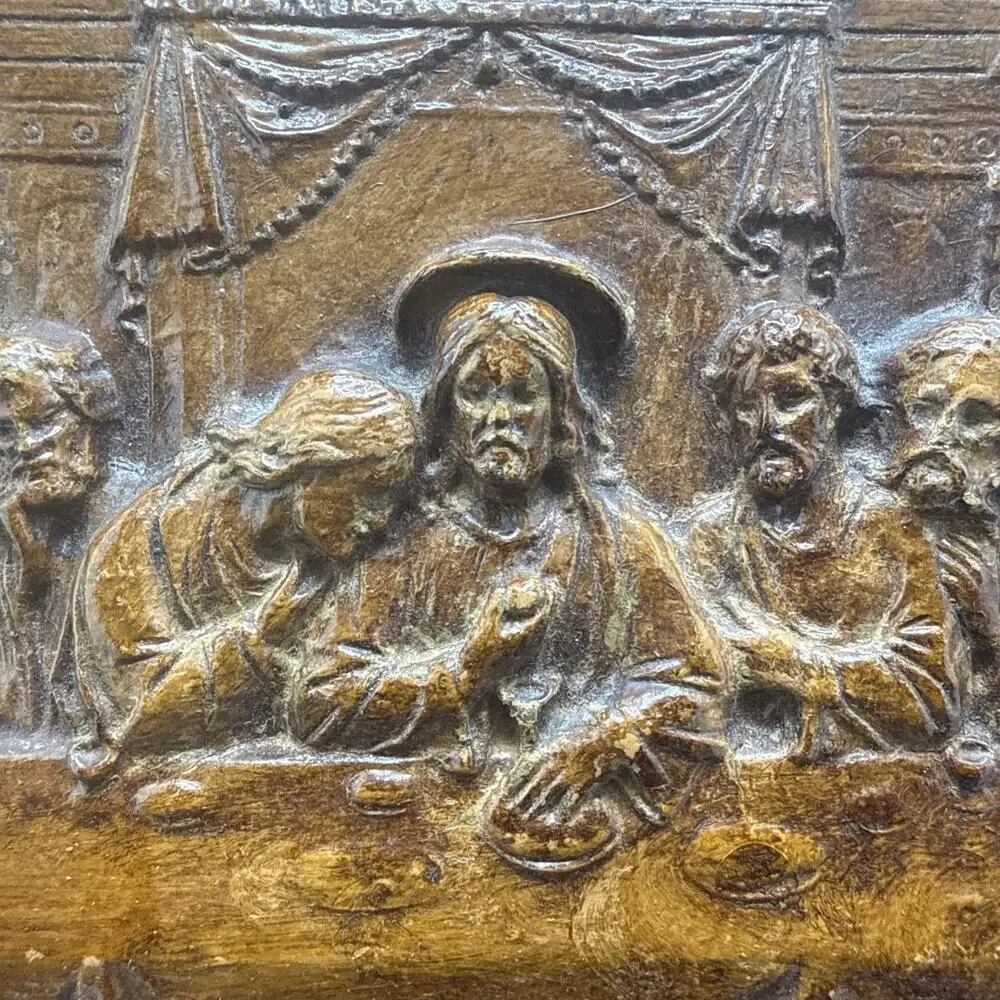 Vintage 3D Jesus LAST SUPPER Wall Religious Plaque Faux Wood Relief Carving